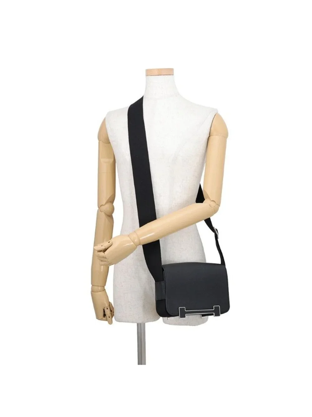 Hermes Shoulder Bag Geta Black Silver Chevre Mysore
